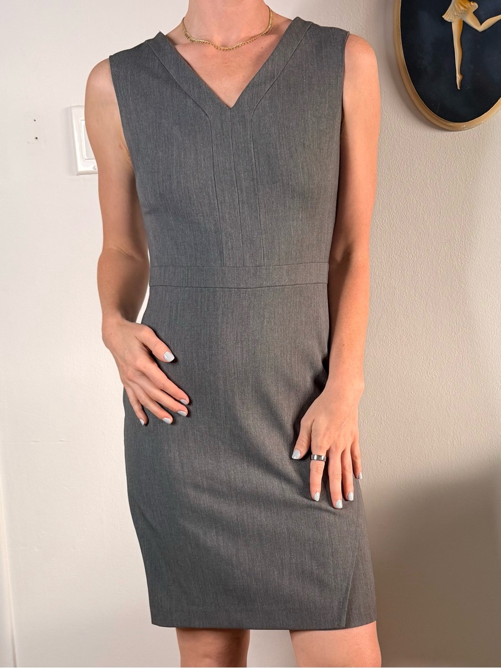 Classic V-Neck Sheath Dress in Gray